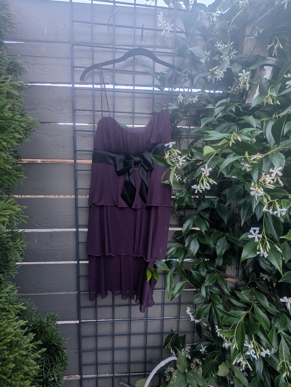 Speechless Plum Tiered Chiffon Mini Dress with Black Sash